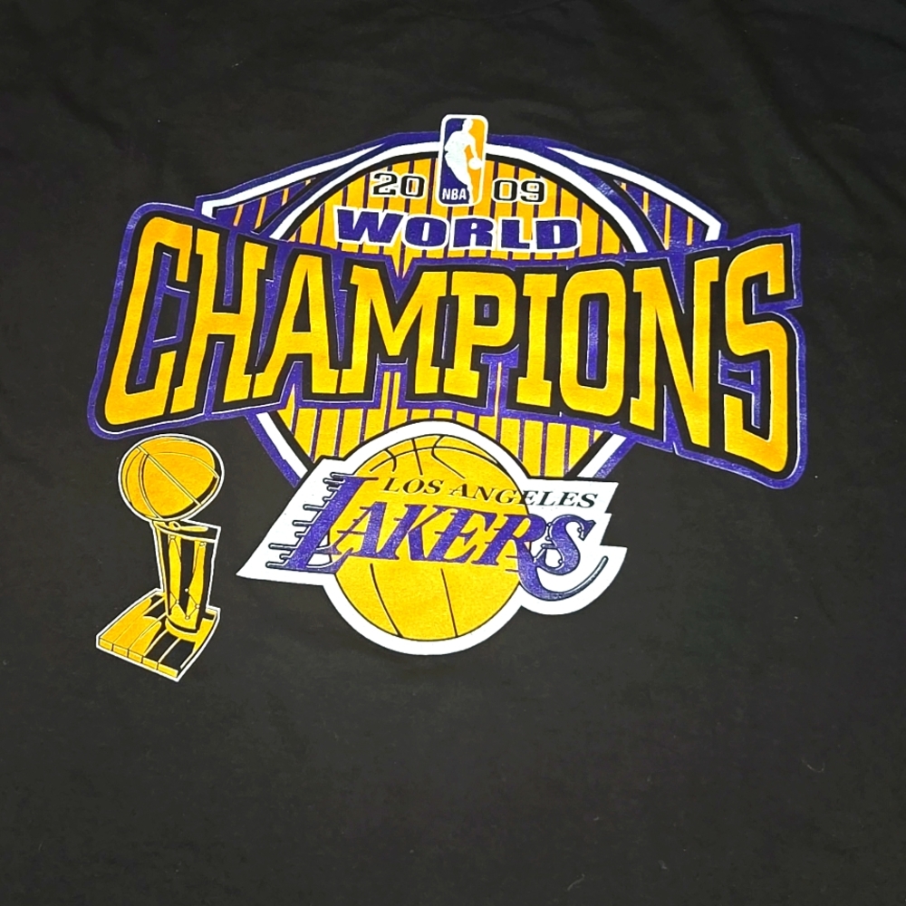 *C10 RARE 2009 LA LAKERS NBA CHAMPIONS XL DOUBLE SIDED T-SHIRT BRYANT GASOL ODOM